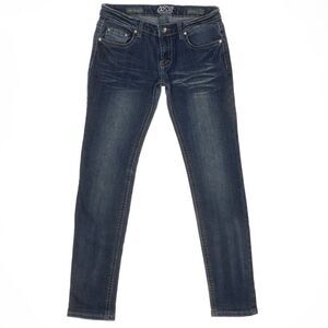 Otb Skinny Jeans Size 5 Juniors Embellished Blue Denim Stretch Measures 28 x 30